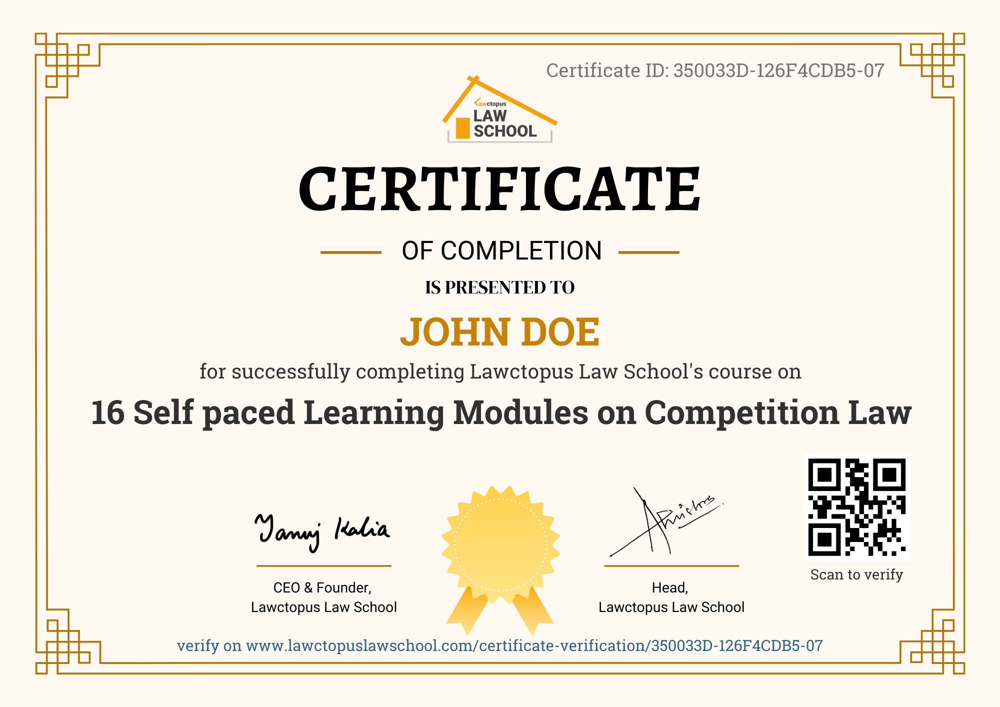 Certificate -16 Self paced Learning Modules on Competition Law